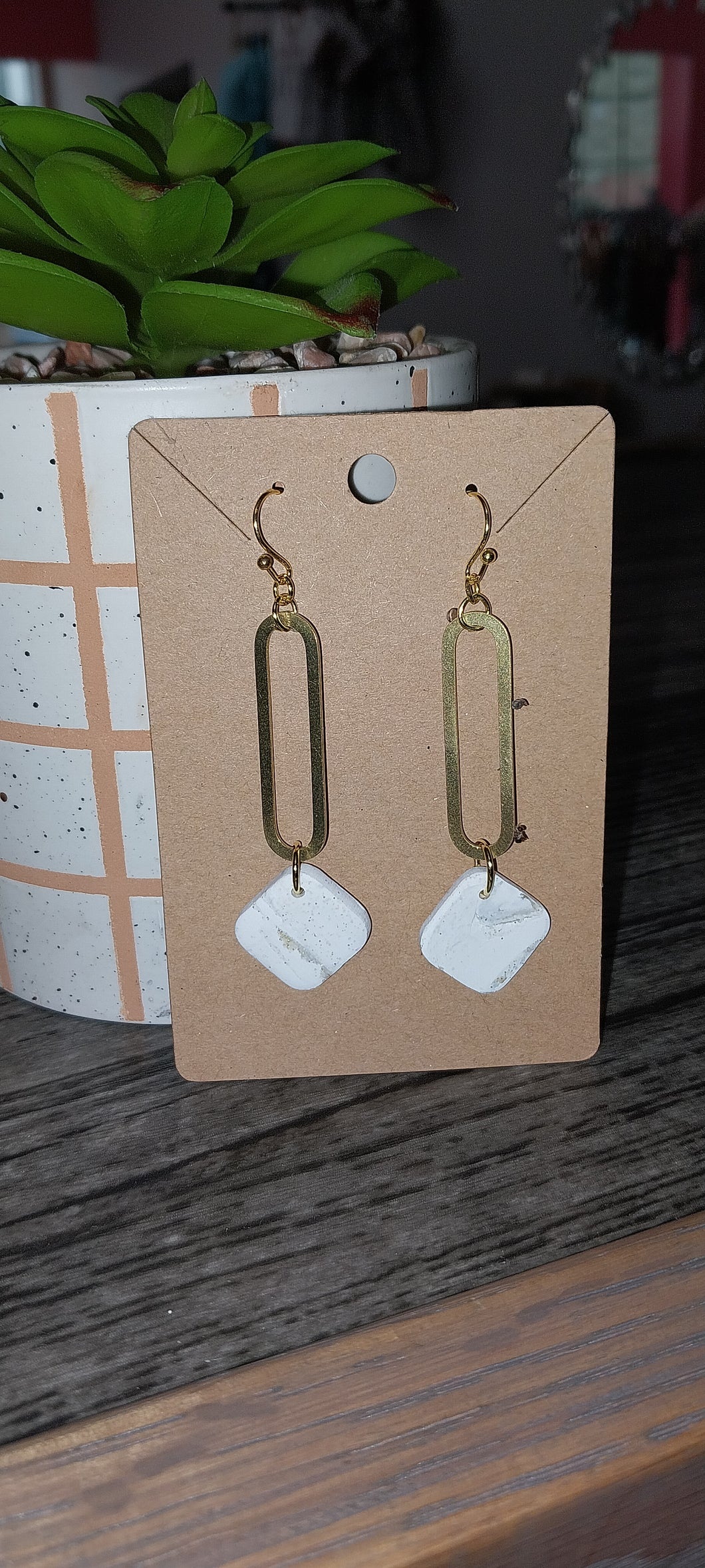 White & Gold Dangle Earrings