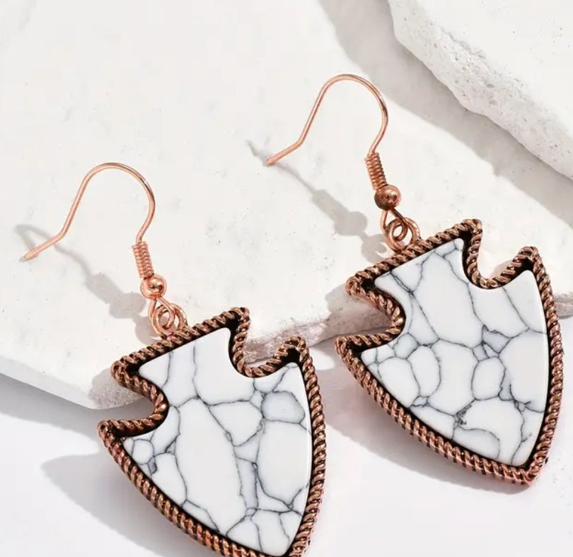 White Stone Arrow Earrings