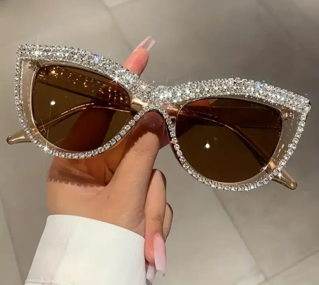 Brown Rhinestone Cat Eye Sunglasses