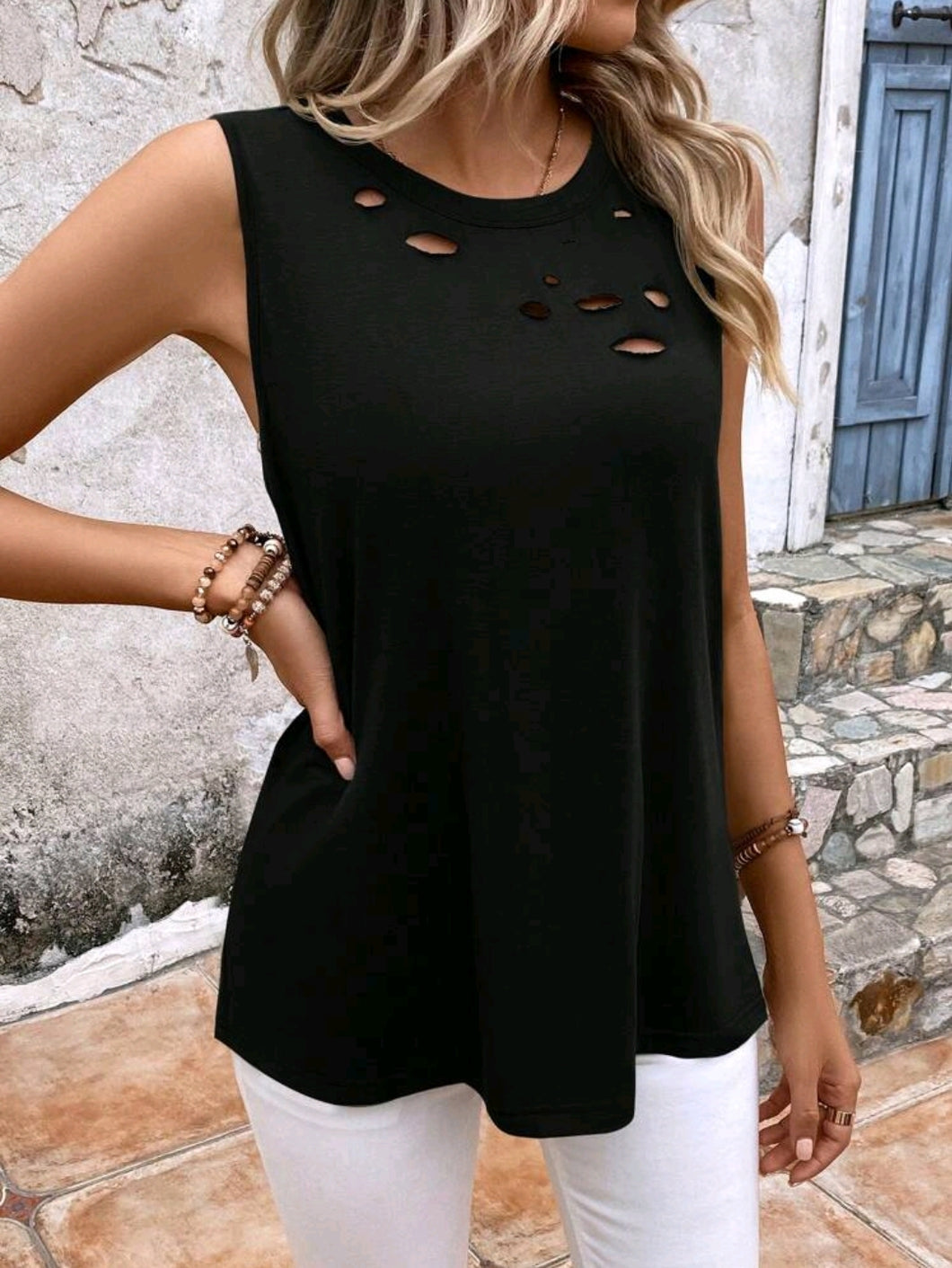 Black Distressed Tank